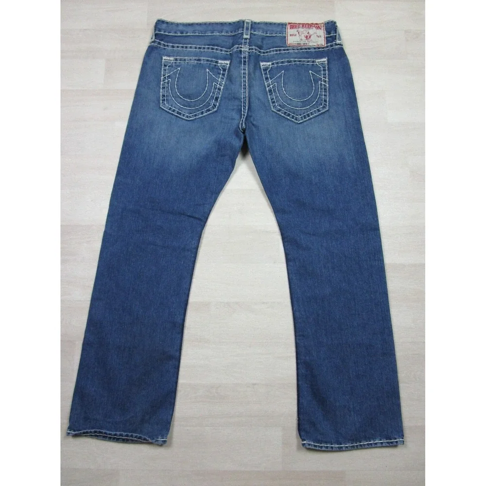 True Religion Mens Designer Jeans -Bobby Super T World Tour USA Straight 42x33.5